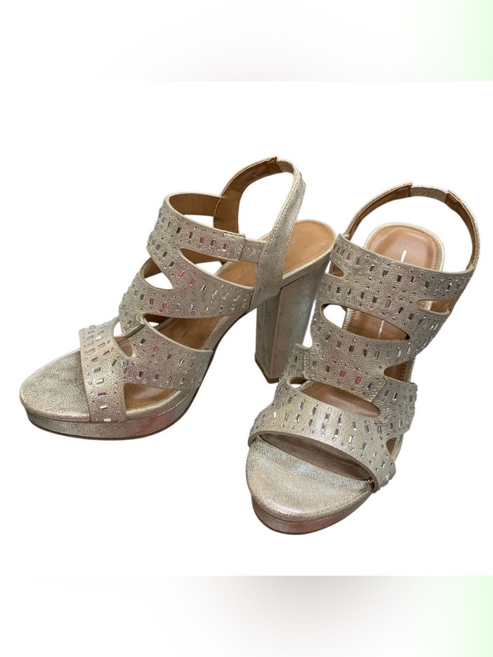 Report Metallic Gold Strappy Block Heel Sandals S6
